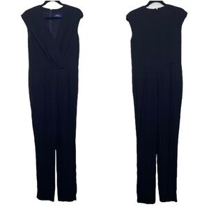Polo Ralph Lauren Black Classy Jumpsuit Straight Leg Cap Sleeve V-Neck Women’s 8